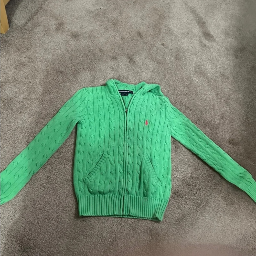 Lime green hoodie zip up sweater W/hot pink horse fits XXS best - Picture 2 of 9